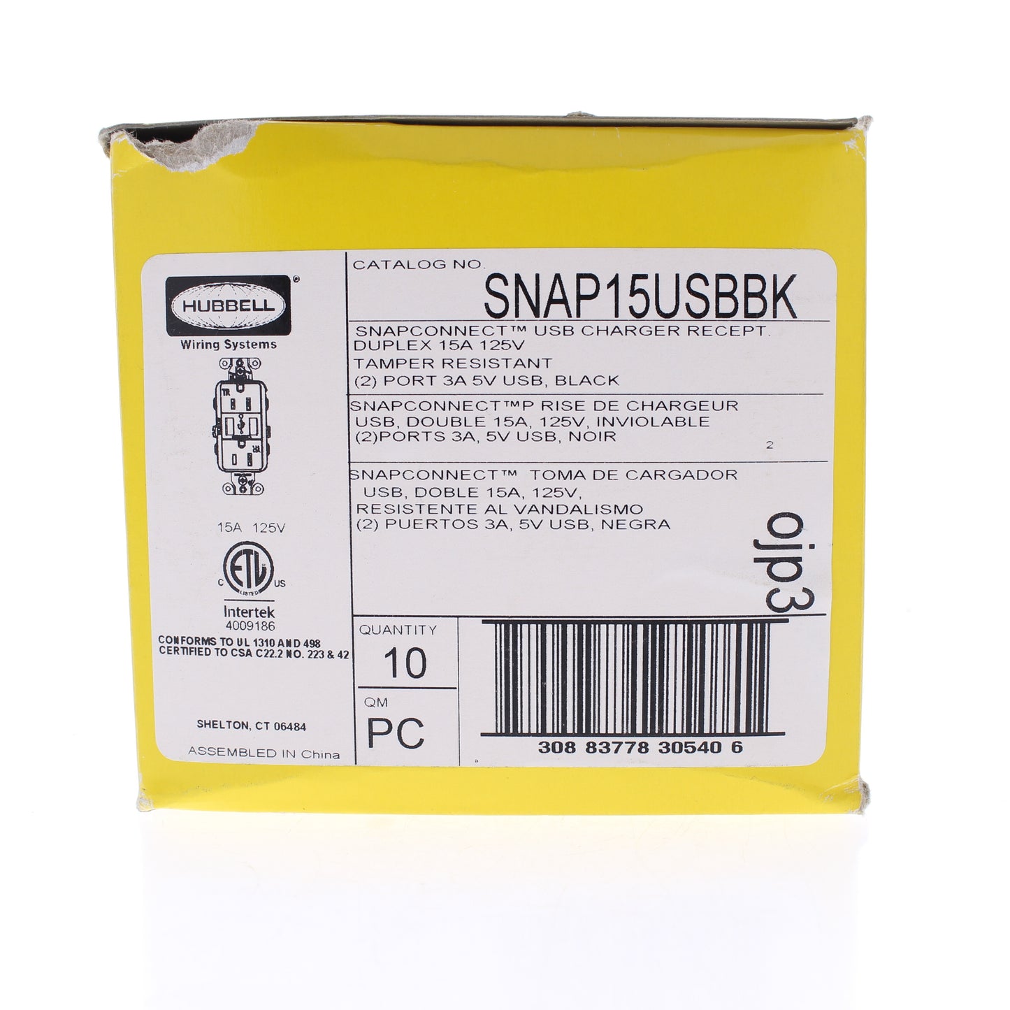 10 Hubbell SNAP15USBBK Black Decorator SnapConnect 15A Receptacle Outlets 2.0USB