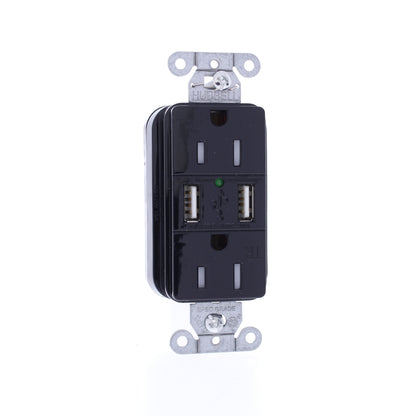 10 Hubbell SNAP15USBBK Black Decorator SnapConnect 15A Receptacle Outlets 2.0USB