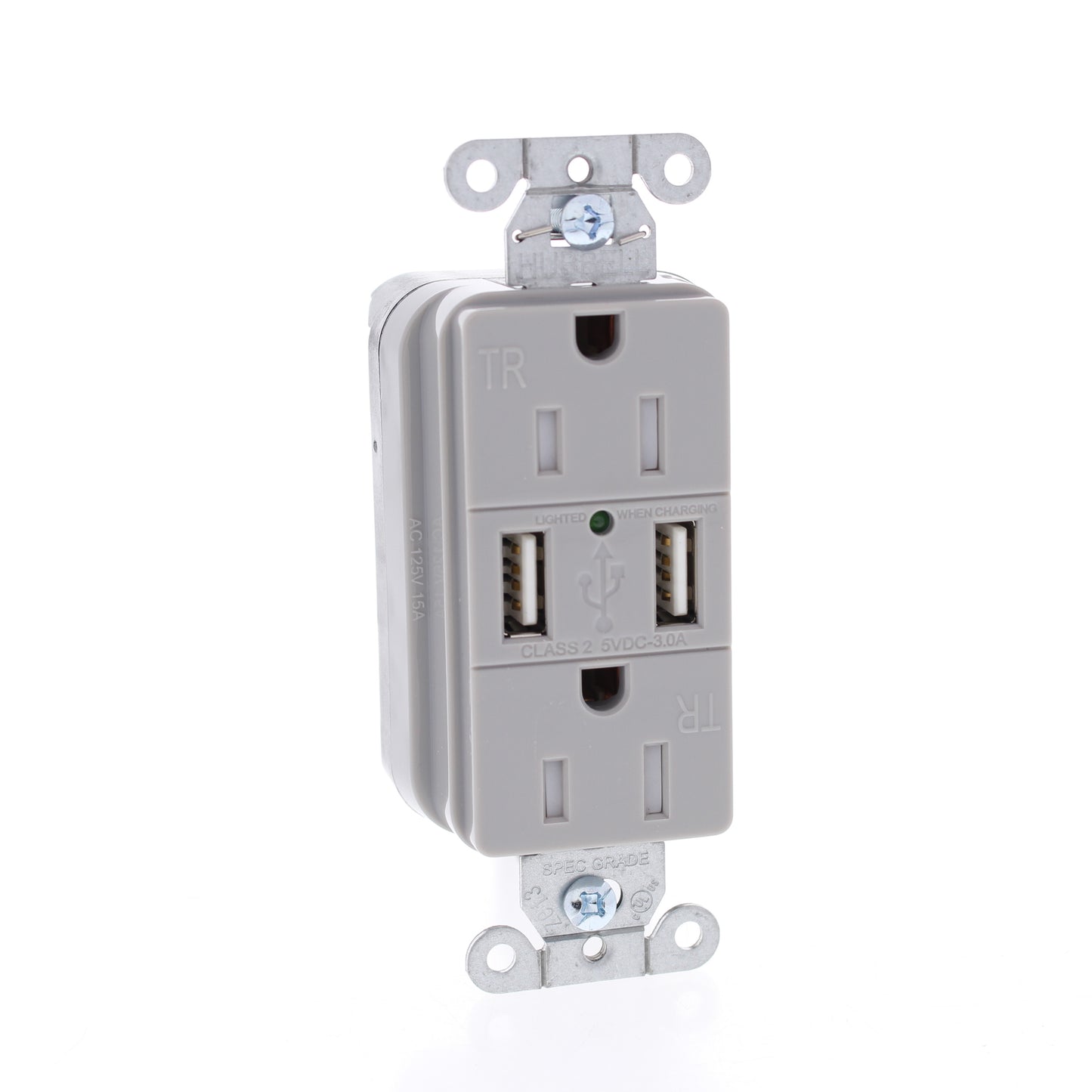 10 Hubbell SNAP15USBGY Gray Decorator SnapConnect 15A Receptacle Outlets 2.0 USB