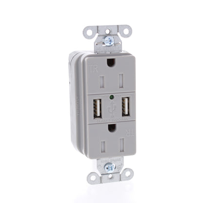 10 Hubbell SNAP15USBGY Gray Decorator SnapConnect 15A Receptacle Outlets 2.0 USB