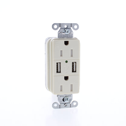 10 Hubbell SNAP15USBLA Lt Almond SnapConnect 15A TR Receptacle Outlets USB