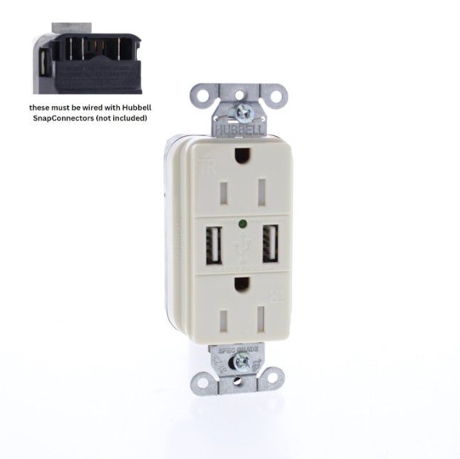 Hubbell SNAP15USBLA Lt Almond Decorator SnapConnect 15A Receptacle Outlet USB