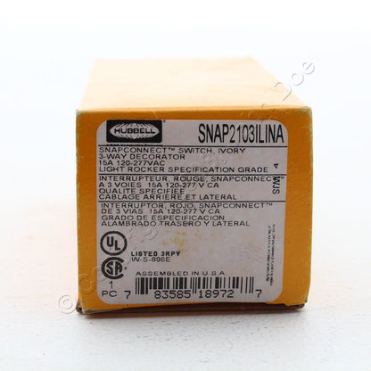 Hubbell SnapConnect Illuminated Ivory 3-Way Rocker Switch 15A SNAP2103ILINA