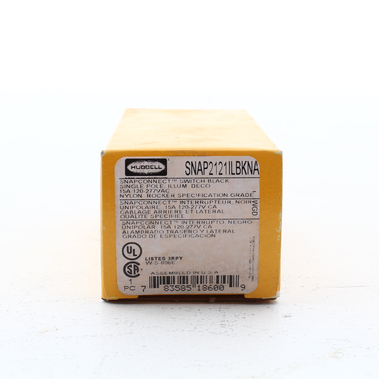 Hubbell SNAP2121ILBKNA Black SnapConnect Illuminated Sngl Pole Rocker Switch 20A