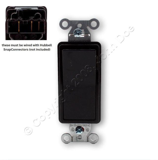 Hubbell SNAP2121ILBKNA Black SnapConnect Illuminated Sngl Pole Rocker Switch 20A
