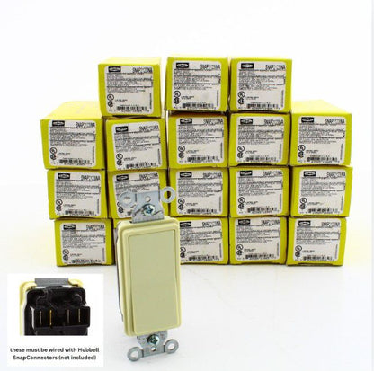 Hubbell SNAP2123INA SNAPConnect 20A Ivory 3-Way Decorator Rocker Switch 19pcs