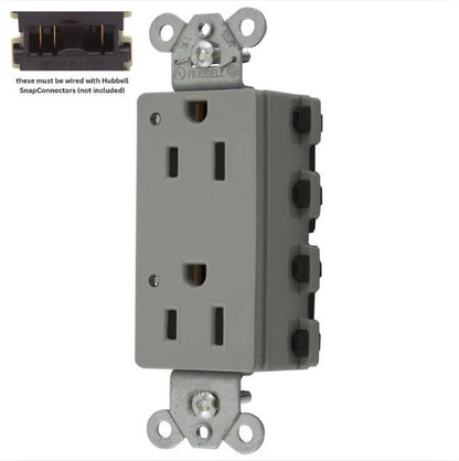 Hubbell SNAP2152GYL Gray SnapConnect 15A Duplex Outlet Receptacle LED Indicators