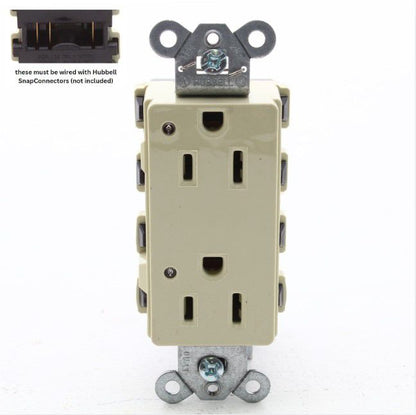 Hubbell SNAP2152IL Ivory SnapConnect Duplex Outlet Receptacle LED Indicators 15A