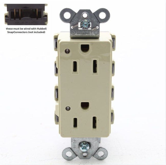 Hubbell SNAP2152IL Ivory SnapConnect Duplex Outlet Receptacle LED Indicators 15A