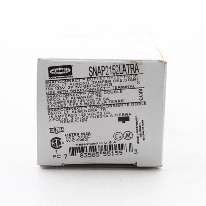 Hubbell SNAP2152LATRA Light Almond SnapConnect 15A Receptacle Tamper Resistant