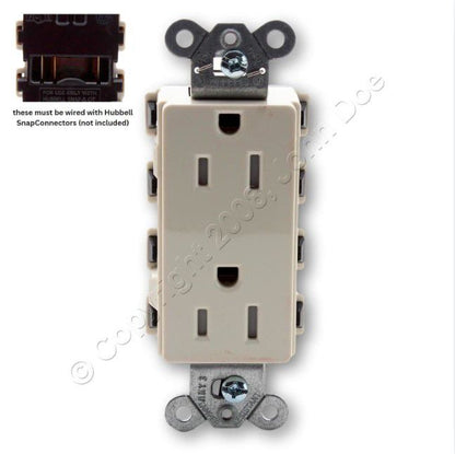 Hubbell SNAP2152LATRA Light Almond SnapConnect 15A Receptacle Tamper Resistant
