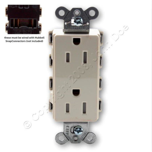 Hubbell SNAP2152LATRA Light Almond SnapConnect 15A Receptacle Tamper Resistant