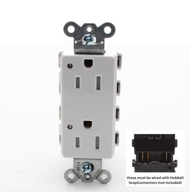 Hubbell SNAP2152WLTRA White 15A SnapConnect Receptacle Tamper Resistant w/LEDs