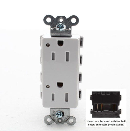 Hubbell SNAP2152WLTRA White 15A SnapConnect Receptacle Tamper Resistant w/LEDs