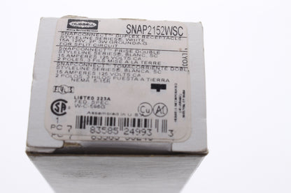 Hubbell SNAP2152WSC White SnapConnect Duplex Outlet Receptacle Split Circuit 15A