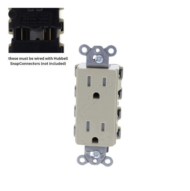 Hubbell SNAP2152ITRA Ivory SnapConnect Outlet Receptacle Tamper Resistant 15A