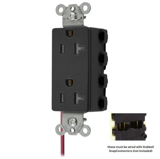 Hubbell SNAP2162BKSCTRA Black SnapConnect TR Outlet Receptacle Split Circuit 20A