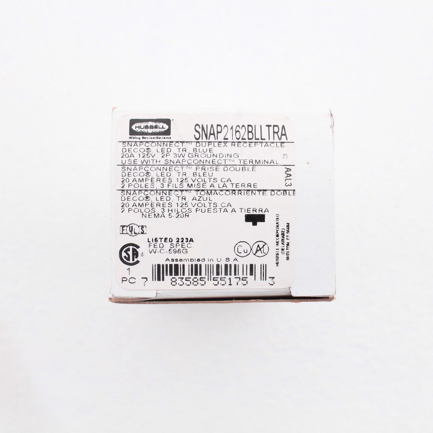 Hubbell SNAP2162BLLTRA Blue SnapConnect Receptacle Tamper Resistant w/LEDs 20A