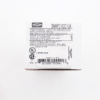 Hubbell Lt Almond SnapConnect Receptacle 1/2 Controlled 20A SNAP2162C1LA