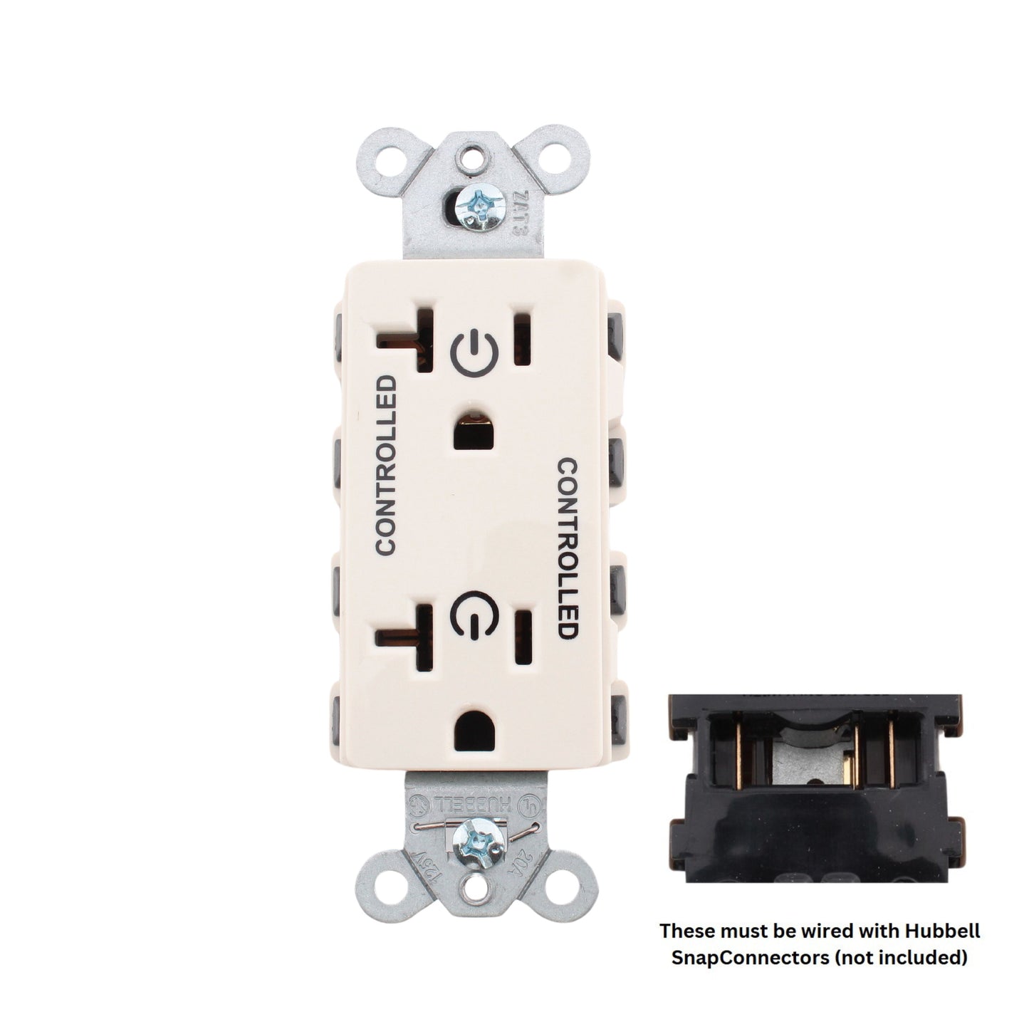 Hubbell SNAP2162C2LA SnapConnect Light Almond 20A Receptacle 2/2 Controlled