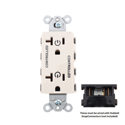 Hubbell SNAP2162C2LA SnapConnect Light Almond 20A Receptacle 2/2 Controlled