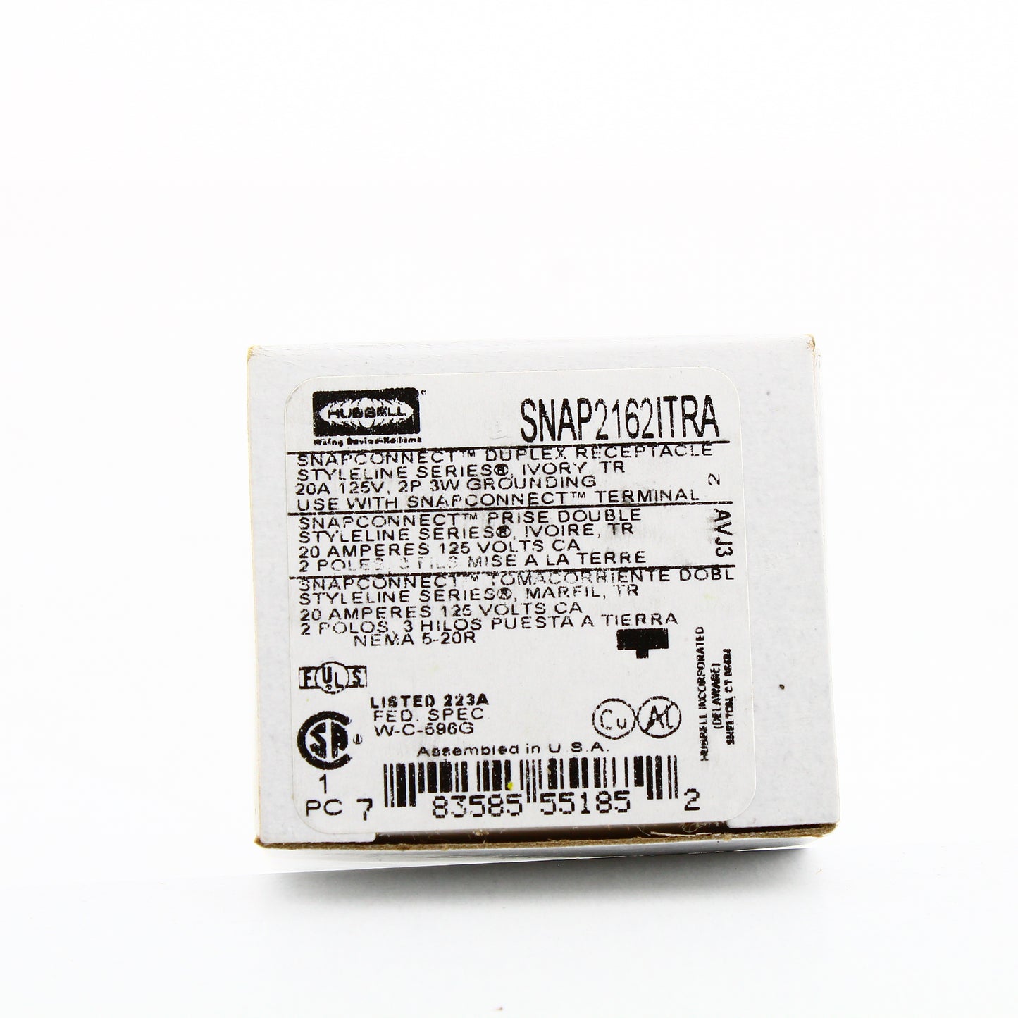 Hubbell SNAP2162ITRA Ivory 20A SnapConnect Receptacle Outlet Tamper Resistant