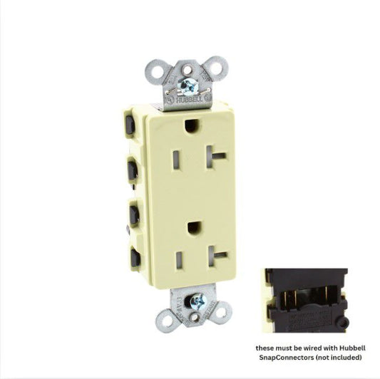 Hubbell SNAP2162ITRA Ivory 20A SnapConnect Receptacle Outlet Tamper Resistant