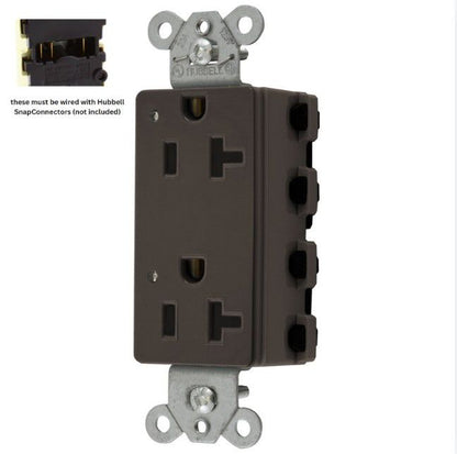 Hubbell SNAP2162L Brown SnapConnect Duplex Outlet Receptacle LED Indicators 20A