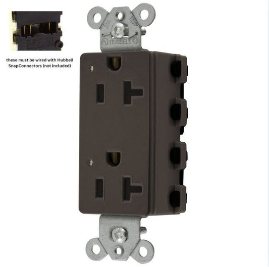 Hubbell SNAP2162L Brown SnapConnect Duplex Outlet Receptacle LED Indicators 20A