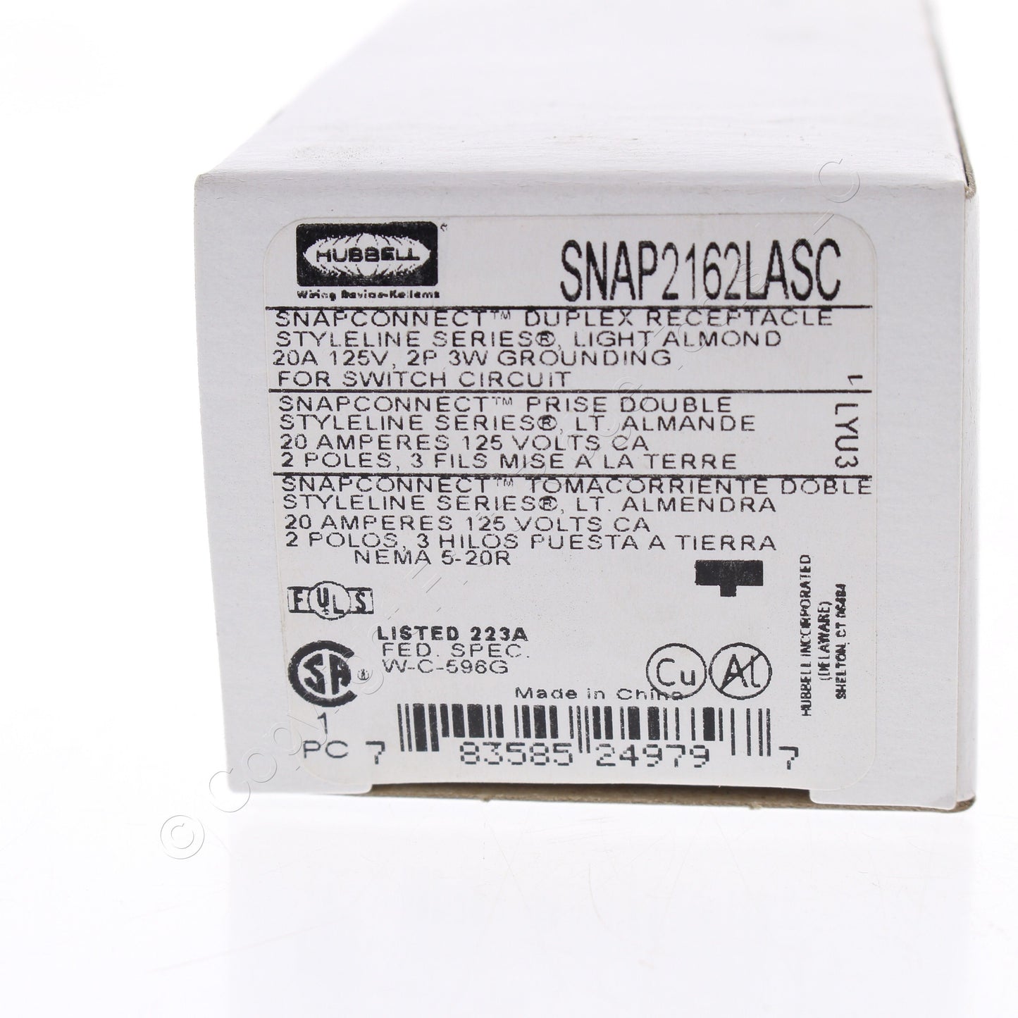 Hubbell SNAP2162LASC Lt Almond SnapConnect Outlet Receptacle Split Circuit 20A