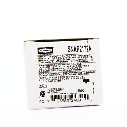 Hubbell SNAP2172A Brown SnapConnect Hospital Grade Duplex Outlet Receptacle 15A