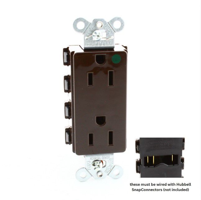 Hubbell SNAP2172A Brown SnapConnect Hospital Grade Duplex Outlet Receptacle 15A