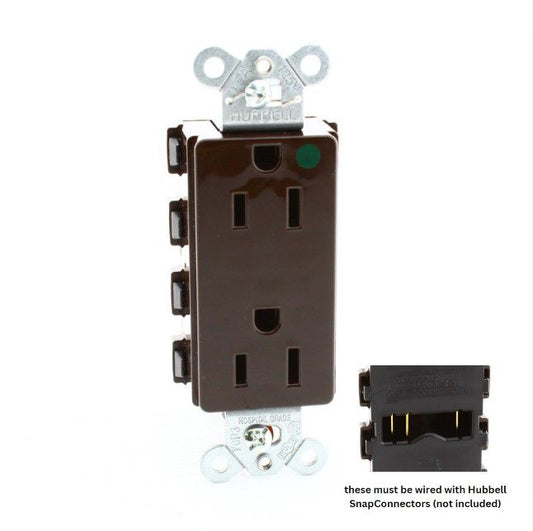 Hubbell SNAP2172A Brown SnapConnect Hospital Grade Duplex Outlet Receptacle 15A