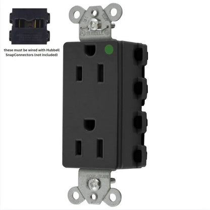 Hubbell SNAP2172BKA Black SnapConnect Hospital Grade Outlet Receptacle 15A