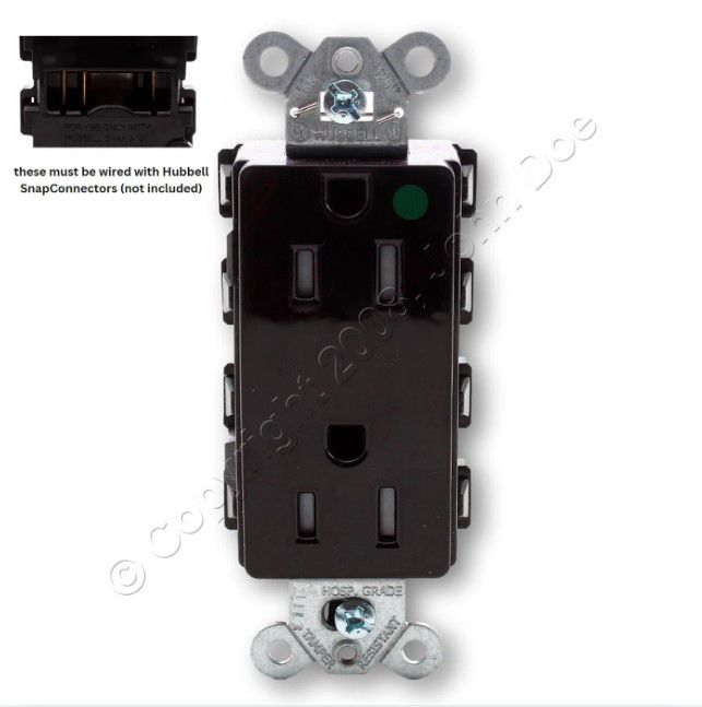 Hubbell SNAP2172BKTRA Black SnapConnect Hospital Grade TR Outlet Receptacle 15A