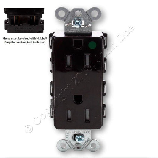 Hubbell SNAP2172BKTRA Black SnapConnect Hospital Grade TR Outlet Receptacle 15A