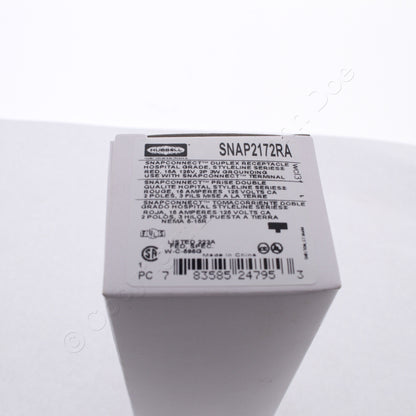 Hubbell SNAP2172RA Red SnapConnect Hospital Grade Duplex Outlet Receptacle 15A