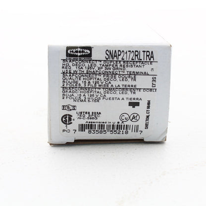 Hubbell SNAP2172RLTRA Red 15A SnapConnect Hospital TR Outlet Receptacle w/LED