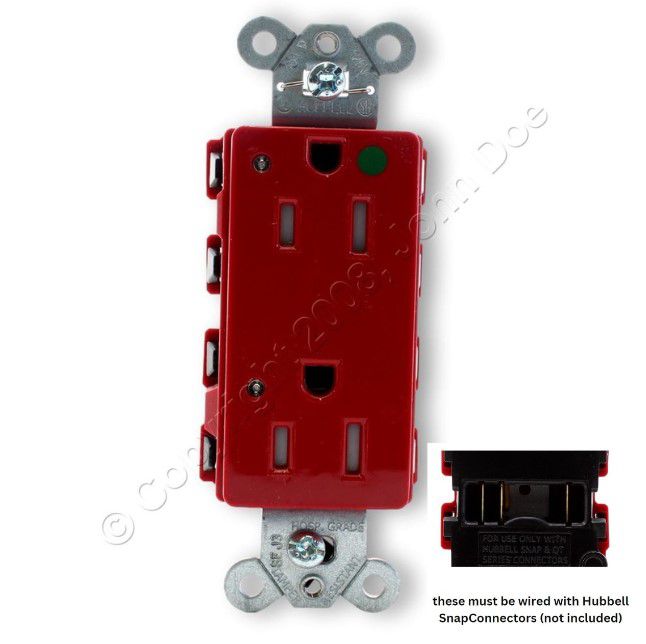 Hubbell SNAP2172RLTRA Red 15A SnapConnect Hospital TR Outlet Receptacle w/LED