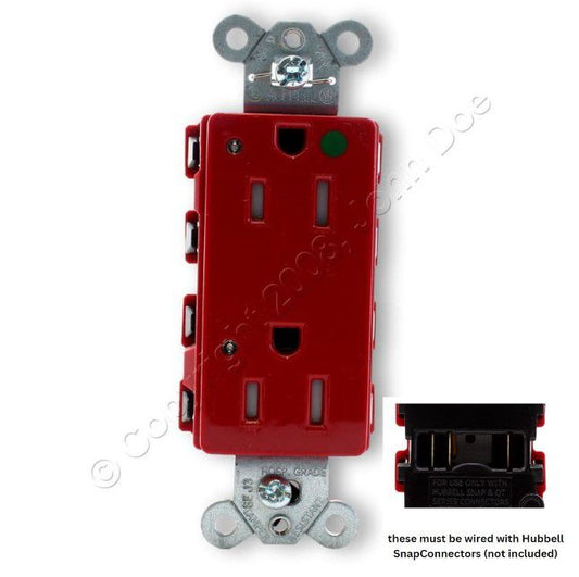 Hubbell SNAP2172RLTRA Red 15A SnapConnect Hospital TR Outlet Receptacle w/LED