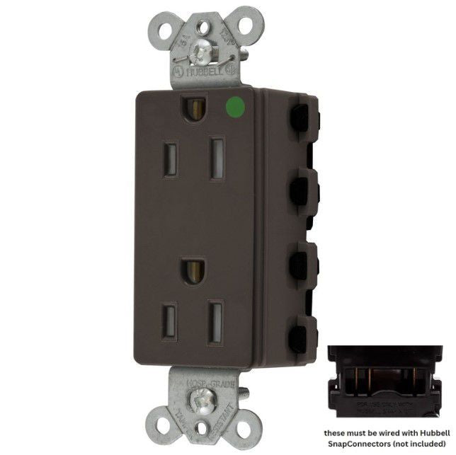 Hubbell SNAP2172TRA Brown SnapConnect Hospital Grade TR Outlet Receptacle 15A