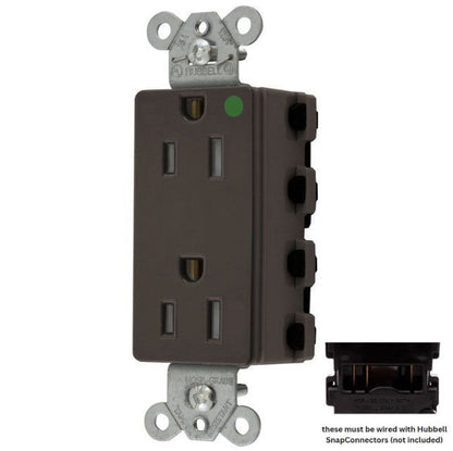 Hubbell SNAP2172TRA Brown SnapConnect Hospital Grade TR Outlet Receptacle 15A