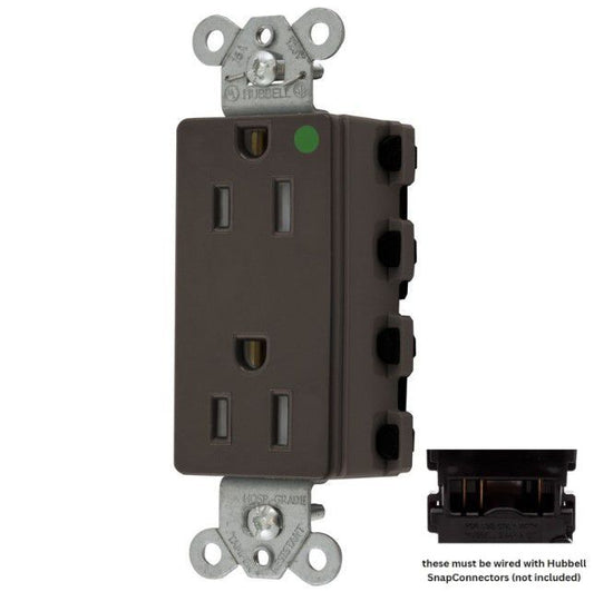 Hubbell SNAP2172TRA Brown SnapConnect Hospital Grade TR Outlet Receptacle 15A