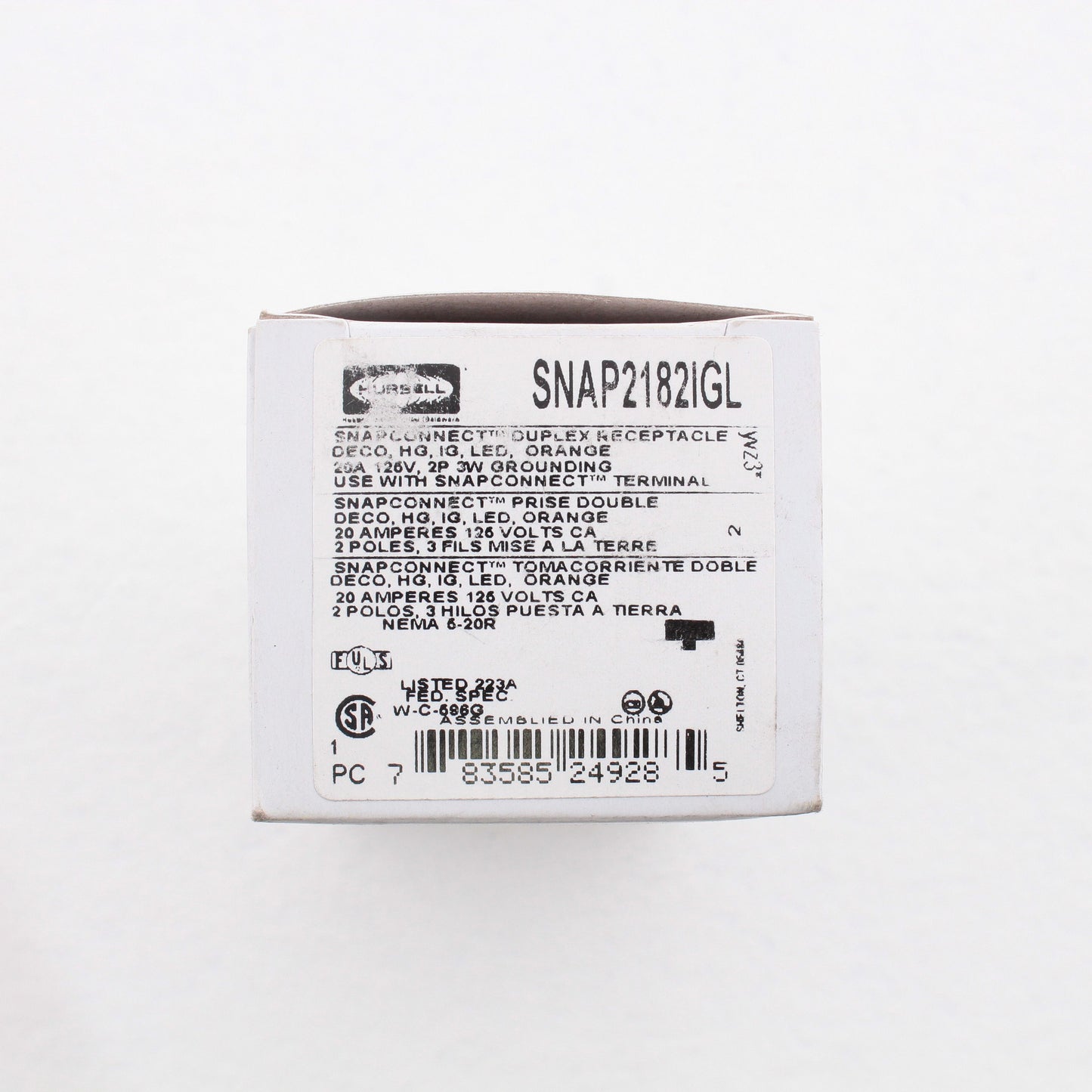 Hubbell SNAP2182IGL SnapConnect 20A Isolated Ground Hospital Outlet Receptacle