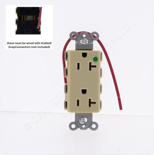 Hubbell SNAP2182ISC Ivory SnapConnect Hospital Grd Receptacle Split Circuit 20A