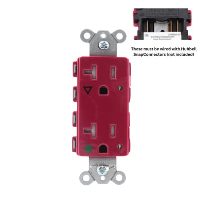 Hubbell SNAP2182RIGLTRA Red Isolated Gnd SnapConnect Hospital TR Receptacle 20A