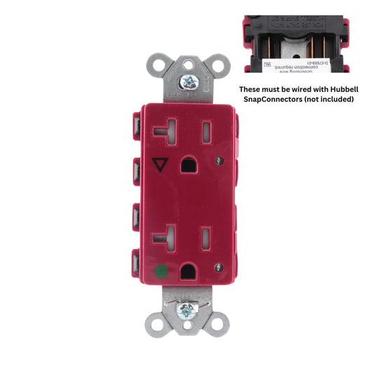 Hubbell SNAP2182RIGLTRA Red Isolated Gnd SnapConnect Hospital TR Receptacle 20A
