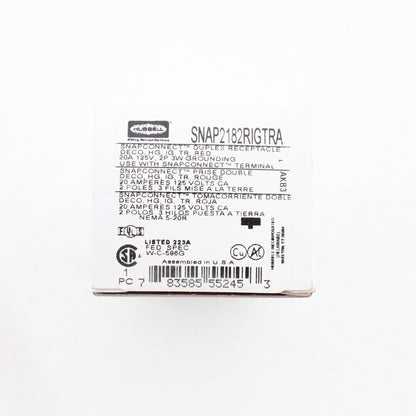Hubbell SNAP2182RIGTRA Red Isolated Gnd SnapConnect Hospital TR Receptacle 20A