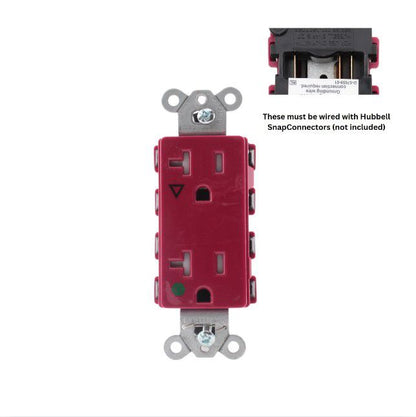 Hubbell SNAP2182RIGTRA Red Isolated Gnd SnapConnect Hospital TR Receptacle 20A