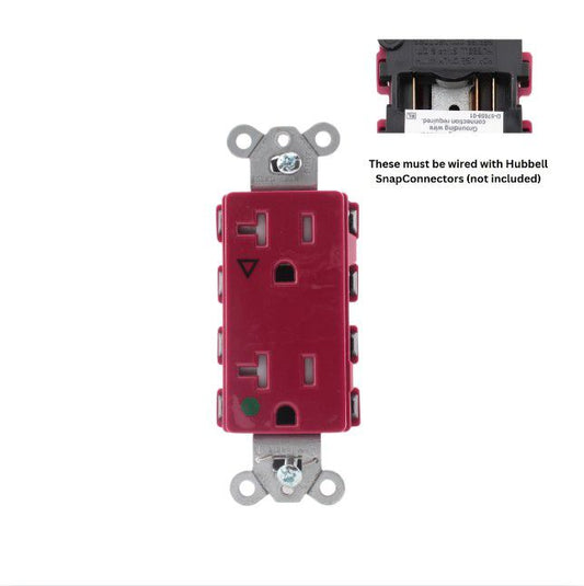 Hubbell SNAP2182RIGTRA Red Isolated Gnd SnapConnect Hospital TR Receptacle 20A